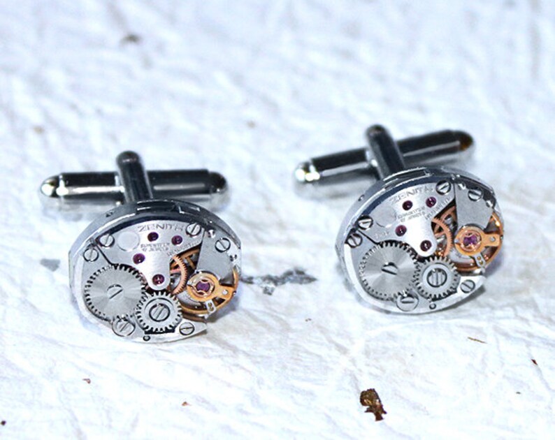 ZENITH Men Steampunk Cufflinks HIGH END Swiss Silver Vintage Etsy