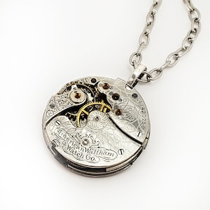 Steampunk Necklace - 120+ Years Old Antique Waltham Pocket Watch Movement Necklace GUILLOCHE Pocket Watch Necklace Wedding Gift for Men