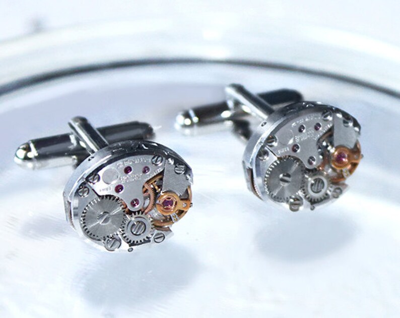 ZENITH Men Steampunk Cufflinks HIGH END Swiss Silver Vintage Etsy