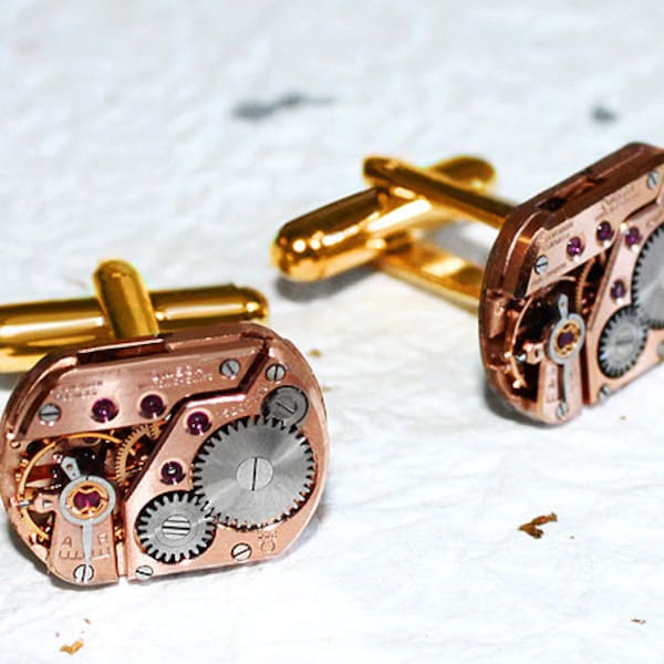 OMEGA Men Steampunk Cufflinks - RARE Large GENUINE Omega Luxury Swiss Vintage Watch Movement Men Steampunk Cufflinks Cuff Links Gift for Him