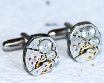 Valentines Day Sale Valentines Day Gift for Him - BULOVA Men Steampunk Cufflinks Vintage Watch Movement Steampunk Cufflinks Cuff link