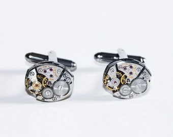 Regalo de boda para hombres - BULOVA Vintage Watch Movement Steampunk Chandlelinks Puños Links Accesorios Hombres Groom Cufflinks Regalo de boda para hombres