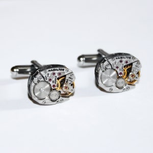 Valentines Day Sale Groomsmen Gift for Men - HAMILTON Steampunk Cufflinks Striking Pinstripe Vintage Watch Movement Cufflinks