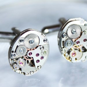 TISSOT Steampunk Cufflinks - Matching Silver Swiss Vintage Watch Movement Steampunk Cufflinks Cuff Links Wedding Groomsmen Gift for Men