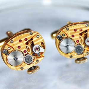 HAMILTON Steampunk Cufflinks Exotic GOLD PINSTRIPE Vintage Watch Movement Matching Men Steampunk Cufflinks Cuff Links Wedding Gift for Him image 1