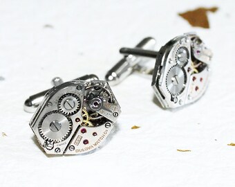 Father's Day Gift Men Steampunk Cufflinks - Matching Vintage Watch Movement Steampunk Cufflinks Watch Cufflinks Father's Day Gift for Men