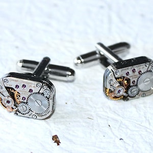GIRARD PERREGAUX Steampunk Watch Cufflinks - RARE Silver Swiss Vintage Watch Movement Men Steampunk Cufflinks Cuff Links Wedding Gift