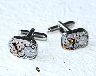 GIRARD PERREGAUX Steampunk Watch Cufflinks - RARE Silver Swiss Vintage Watch Movement Men Steampunk Cufflinks Cuff Links Wedding Gift