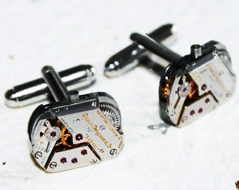 GIRARD PERREGAUX Men Steampunk Cufflinks - Extremely Rare Swiss Silver Vintage Watch Movement Steampunk Cufflinks Cuff Links Men Gift