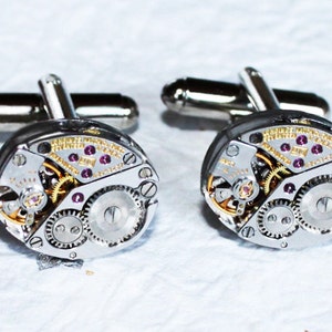 LONGINES Men Steampunk Cufflinks - Swiss Silver Vintage Watch Movement Steampunk Cufflinks Watch Cuff Links Gift Groomsmen Gift