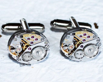 LONGINES Men Steampunk Cufflinks - Swiss Silver Vintage Watch Movement Steampunk Cufflinks Watch Cuff Links Gift Groomsmen Gift