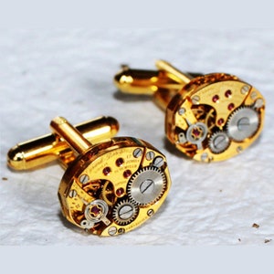 GIRARD PERREGAUX Steampunk Cufflinks: Very RARE Prestige Swiss Gold Vintage Watch Movement Men Steampunk Cufflinks Cuff Links Wedding Gift
