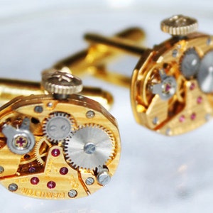 HAMILTON Steampunk Cufflinks Exotic GOLD PINSTRIPE Vintage Watch Movement Matching Men Steampunk Cufflinks Cuff Links Wedding Gift for Him image 5