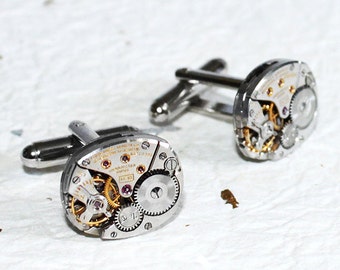 LONGINES Men Steampunk Cufflinks - RARE Swiss Vintage Watch Movement - Men Steampunk Cufflinks Cuff Links Wedding Groomsmen Gift for Men