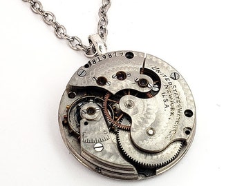 Christmas Gift for Him Antique Jewelry Steampunk Necklace – Pocket Watch Movement Pendant Watch Necklace Men Wedding Gift for Him