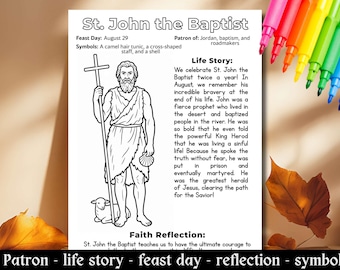St. John the Baptist Coloring Page Kids Catholic Saint Activity Worksheet August Saint Feast Day Sunday School Craft Christian Printable PDF