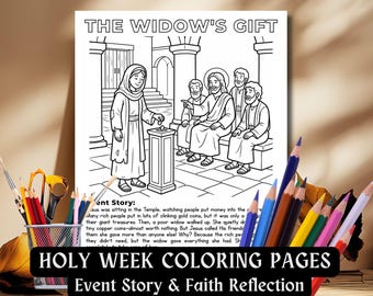 The Widow's Gift Coloring Page, Kids Catholic Holy Tuesday Activity Worksheet, Parable Bible Story Sunday School CCD Craft, Christian PDF