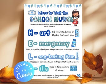 When to Visit Nurse Printable School Nurse Decor Health Office Wall Art Classroom Bulletin Board Idea School Nurse Office Poster Clinic Sign