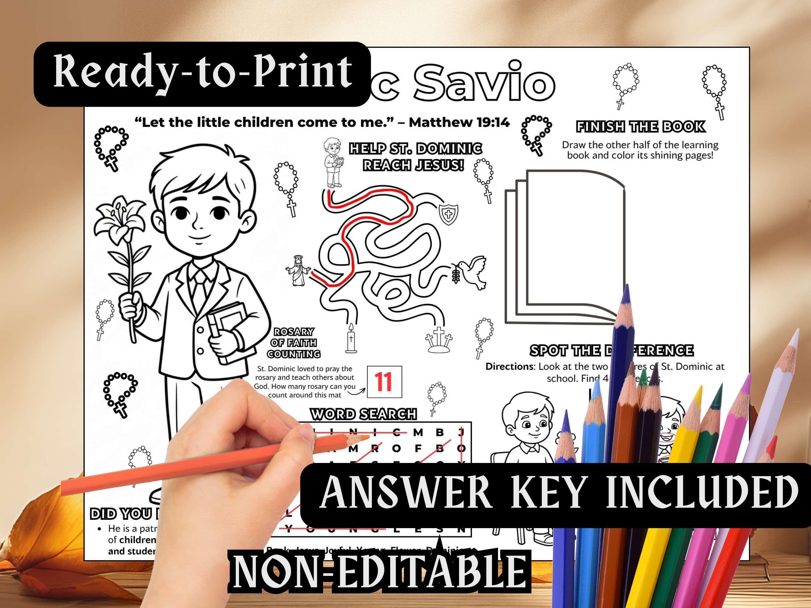 Saint Dominic Savio Activity Placemat Kids Coloring Pages Catholic ...