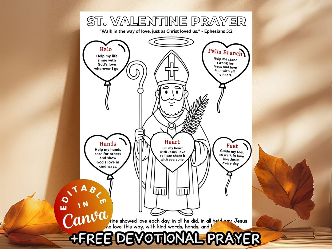 Saint Valentine Coloring Prayer Craft Kids Sunday School Activity ...
