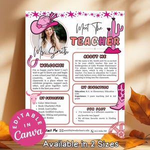 Cowgirl Western Theme Meet the Teacher Flyer Back to School Western Teacher Introduction Cowgirl Theme Classroom Newsletter Western Decors