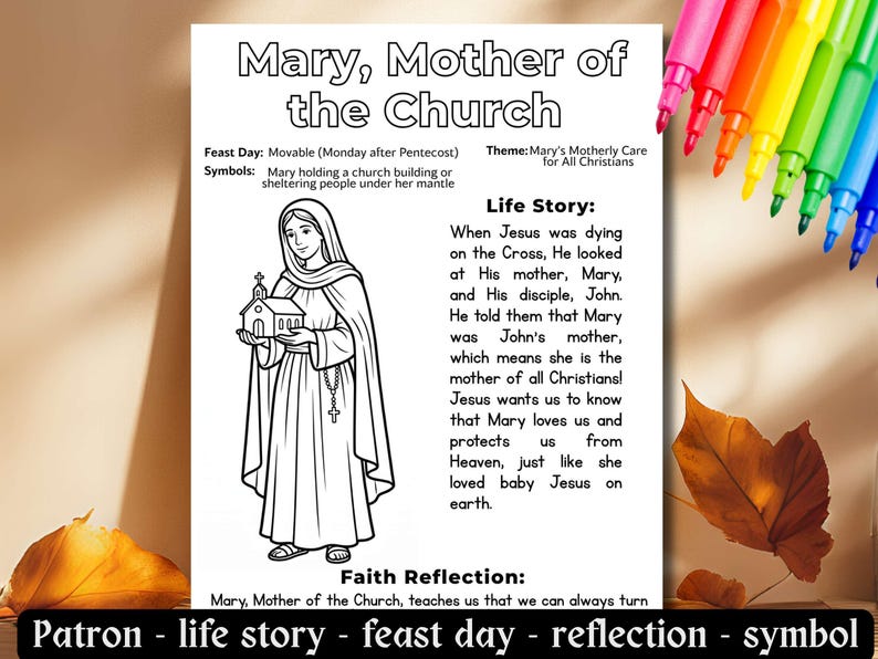 Mary Mother of the Church Coloring Page Catholic Kids Saint Activity ...
