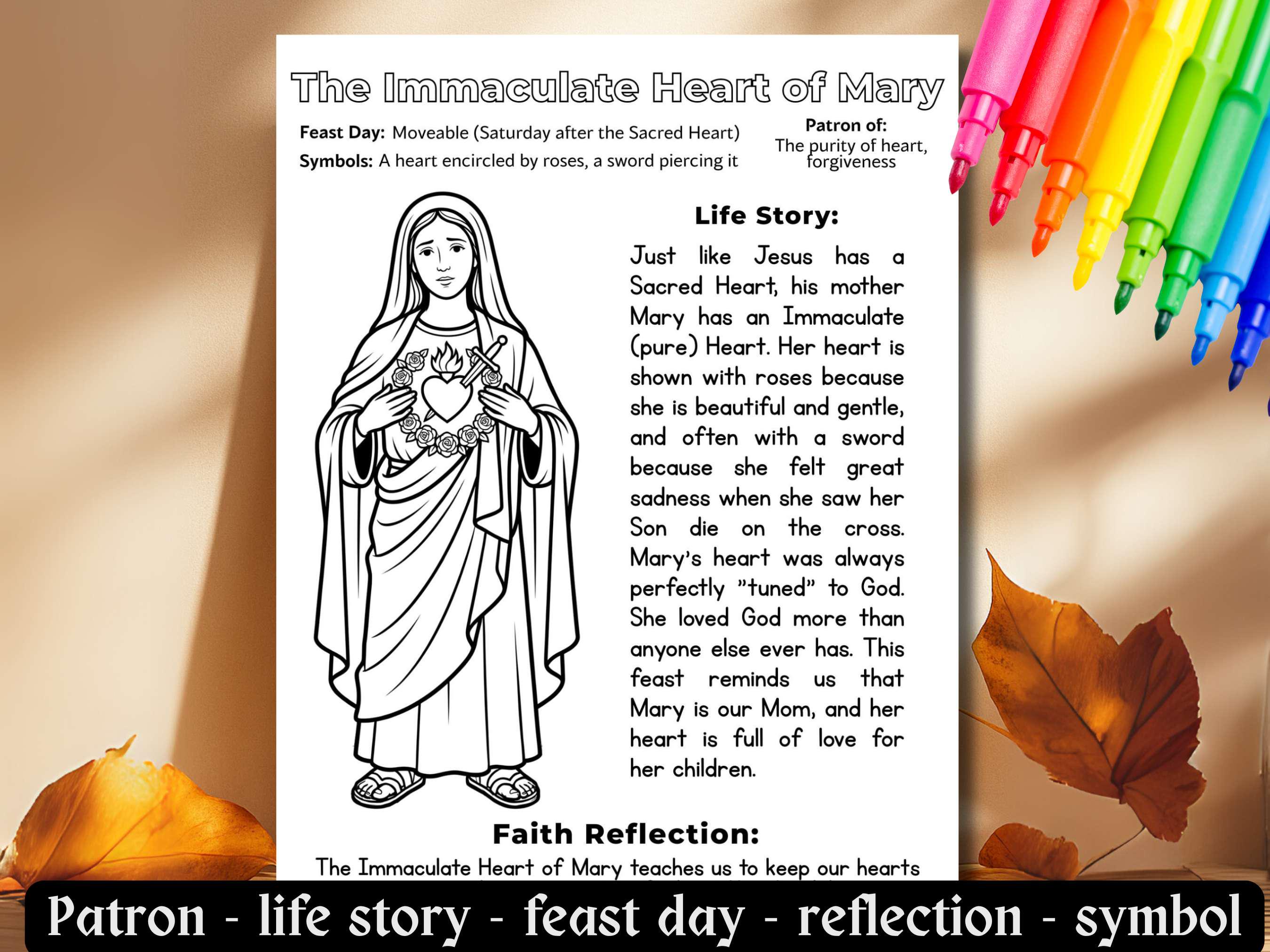 The Immaculate Heart of Mary Coloring Pages, Catholic Kids Saint ...
