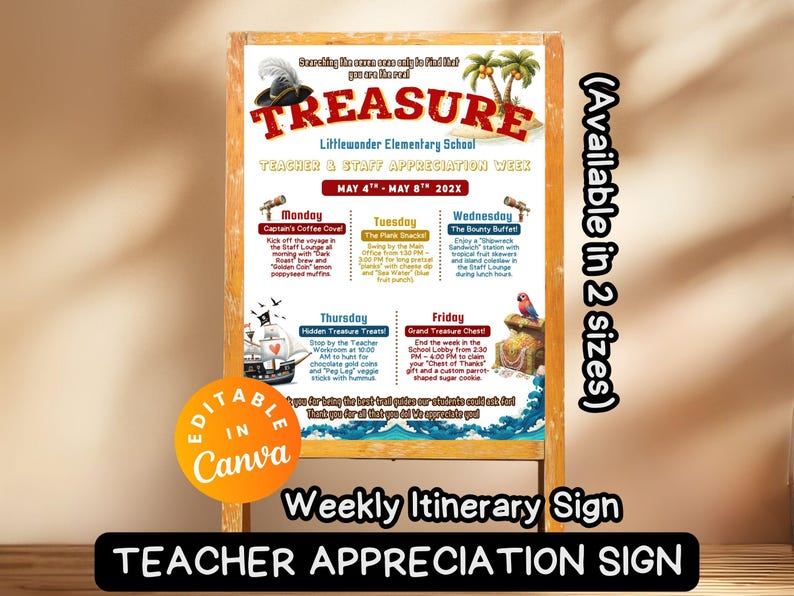 Pirate Theme Signage Treasure Chest Teacher Appreciation Week Itinerary ...