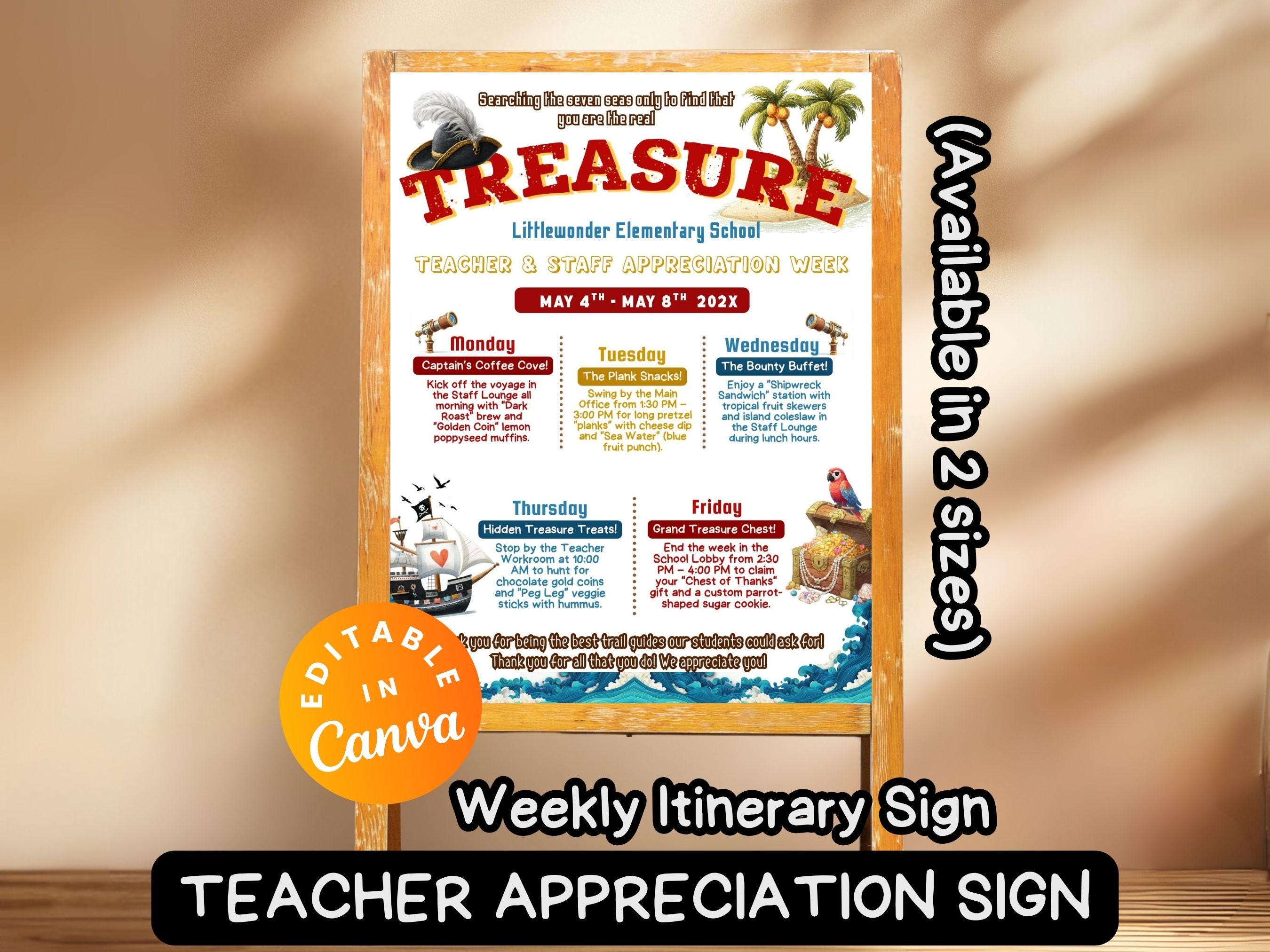 Pirate Theme Signage Treasure Chest Teacher Appreciation Week Itinerary ...