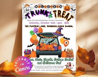 Trunk or Treat Invitation Flyer Editable Halloween Party Template Printable Halloween Costume Invite for Kids School Trunk Competition Flyer