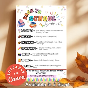 Printable Back to School Survival Kit Tags, Editable Sweet Treat Gift Tags for Middle School First Day of School Gift Student Welcome Snacks