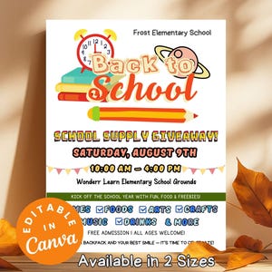 Back To School Flyer Giveaway School Supplies Template DIY Canva Design Back 2 School Special Event Promotion Giveaway Community Event Flyer