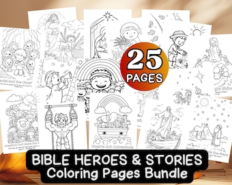 Christian Bible Story Coloring Pages Bundle Kids Bible Verse Coloring Activity Sheet Sunday School Bible Coloring Page Bible Heroes Activity