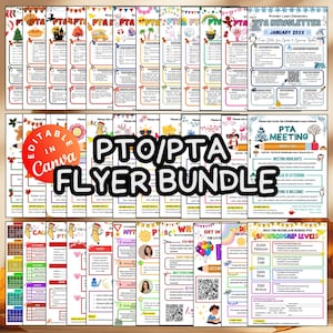 PTO PTA Bundle, Editable Classroom Flyers, Membership Forms, Recruitment School Newsletter PTA Monthly Meeting Flyers Calendar of Events diy
