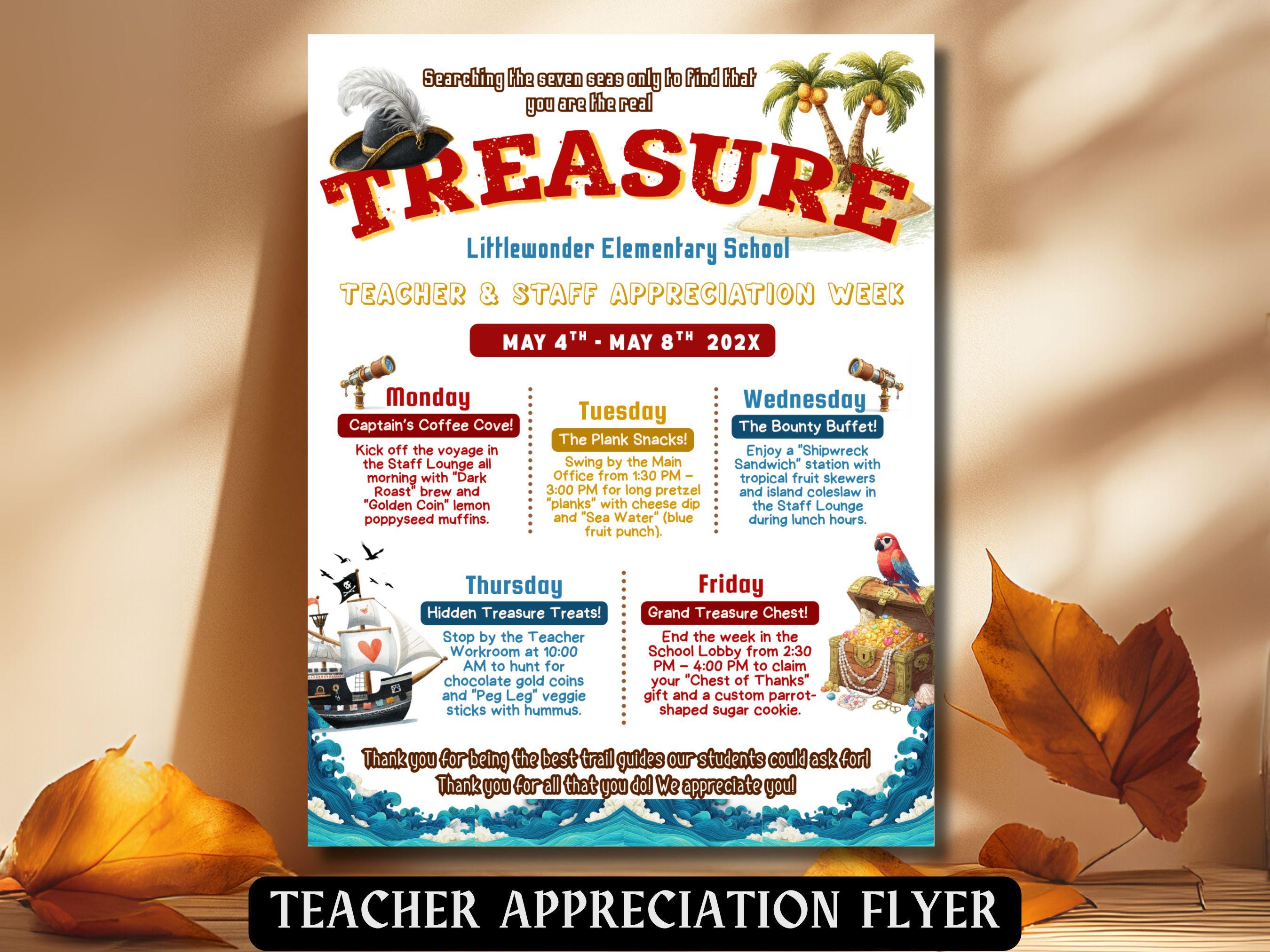 Pirate Theme Teacher Appreciation Week Itinerary Flyer Editable ...