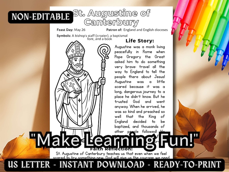 Saint Augustine of Canterbury Coloring Page, Catholic Kids Saint ...