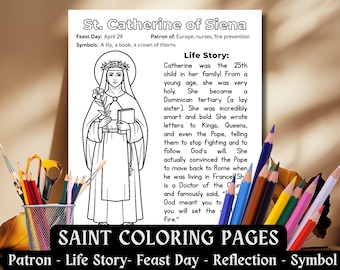 Die Heilige Katharina von Siena Malseite, Kinder katholische Heilige Aktivität Arbeitsblatt, Doktor der Kirche, Sonntagsschule CCD, Christian Printable