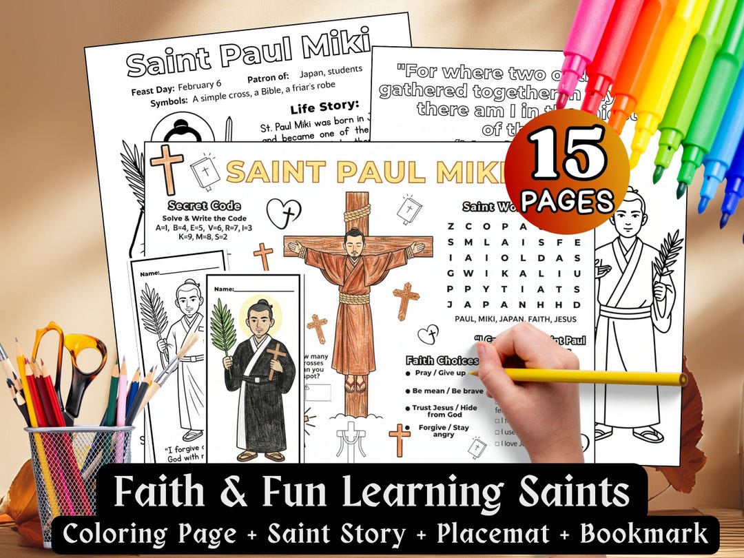 Saint Paul Miki Activity Placemat Bundle Catholic School Worksheet Kids ...