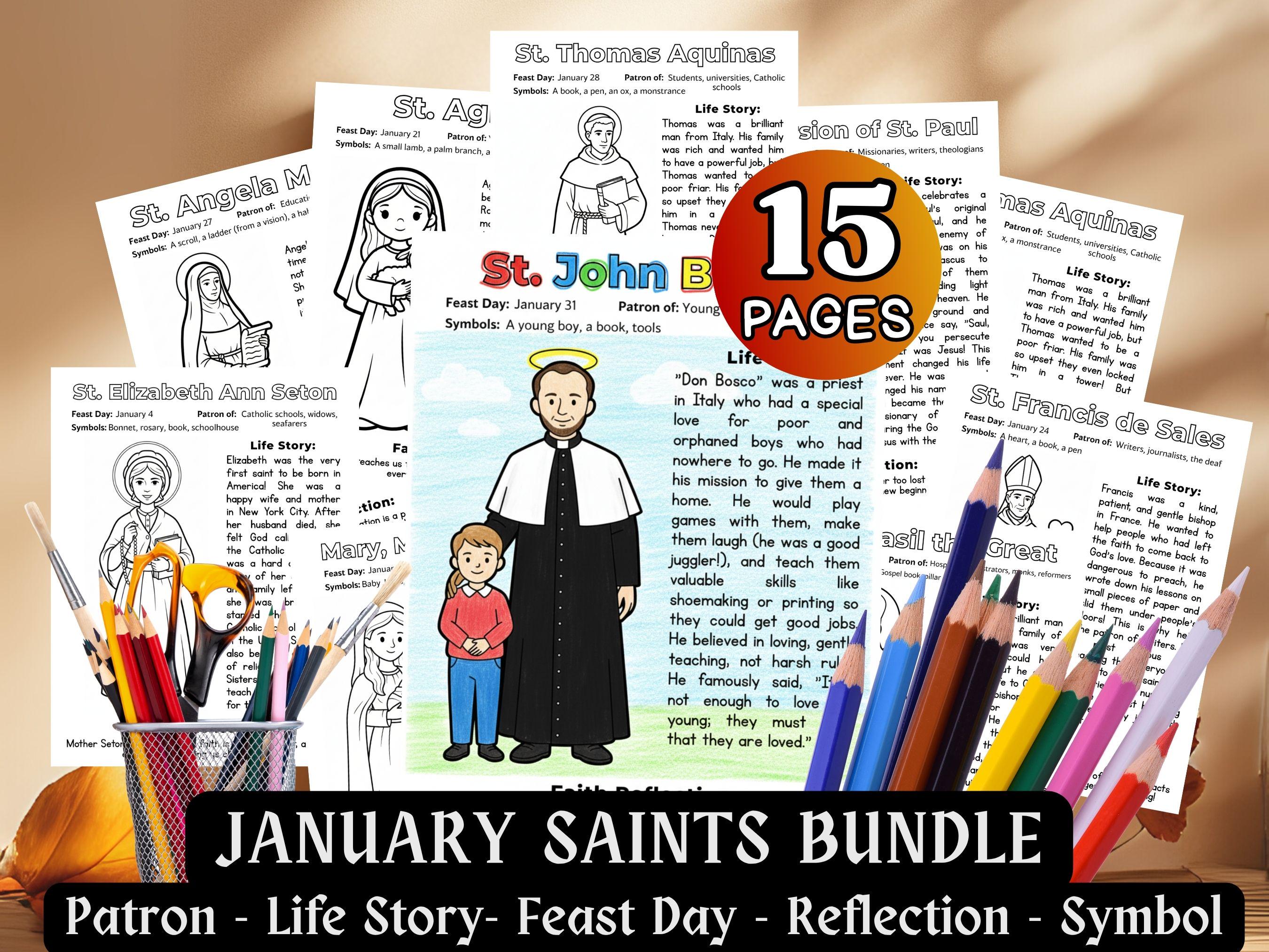 Catholic Saints January Feast Coloring Pages Bundle Kids All Saints Day ...