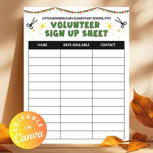 PTO PTA Volunteer Sign Up Sheet Editable Volunteer Recruitment Form School Parent Volunteer Opportunities Sign Up Sheet Flyer Interest Form