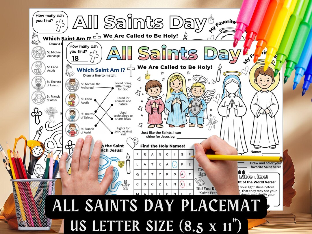 Catholic Saints Activity Placemat Kids All Saints Day Coloring Pages ...