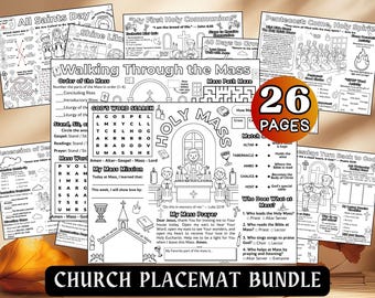 Catholic Church Activity Placemat Bundle Kids Holy Mass Craft Baptism Coloring Page First Communion Prep Liturgy Worksheet Holy Week PDF