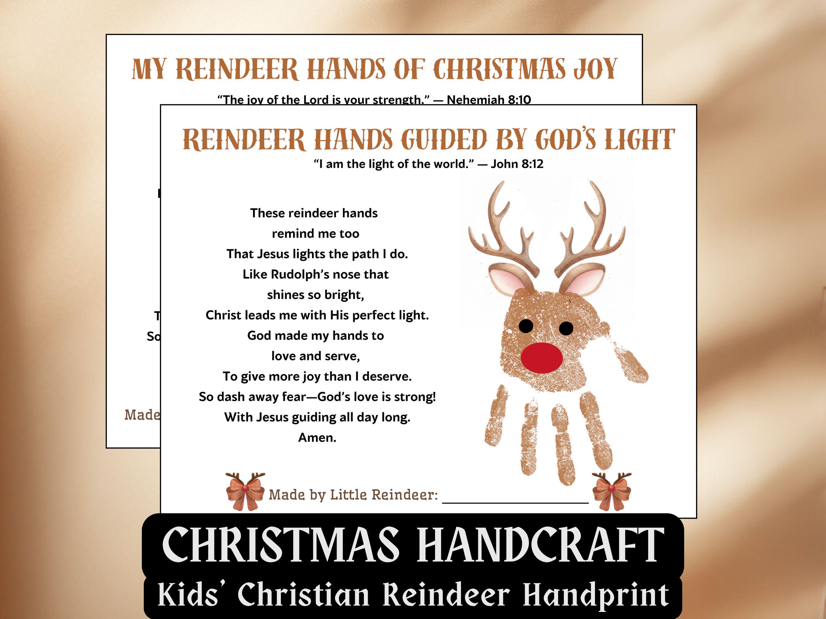 40 Adorable Reindeer Crafts for Kids They'll Love 17 Reindeer Handprint Prayer Craft Kids Christian Christmas Activity…