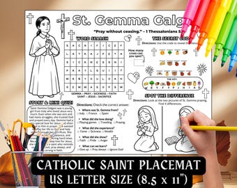 Saint Gemma Galgani Activity Placemat Kids Coloring Pages Catholic April Feast Day Activity Page Sunday School CCD Catholic School Worksheet