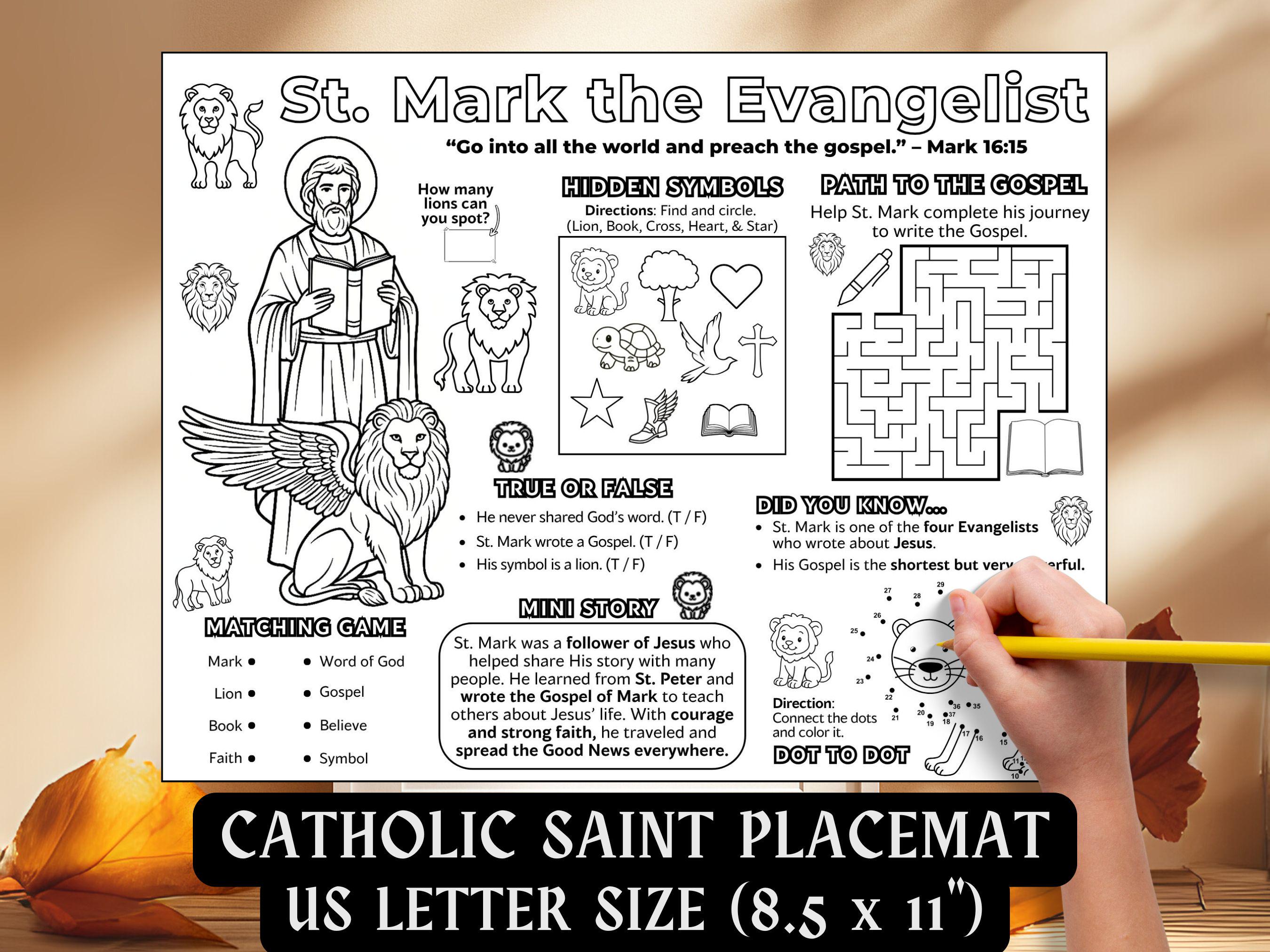 Saint Mark the Evangelist Activity Placemat Kids Coloring Pages ...