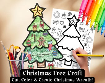 Christian Christmas Tree Craft Printable Kids Holiday Activity Decorate Your Own Xmas Tree Cut and Paste Ornaments DIY Winter Activities CCD