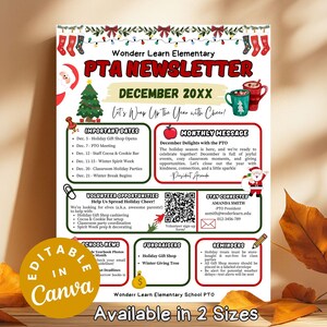 PTA December Classroom Monthly Newsletter Editable Template for Teachers, PTO Monthly School News Announcement, Printable Classroom Updates