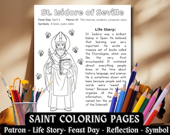Saint Isidore of Seville Coloring Page Catholic Kids Saint Activity Sheet All Saints Day Worksheet Sunday School CCD Christian Printable PDF