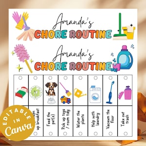Editable Kids Flip Chore Chart Checklist, Printable Visual Schedule for Toddlers Morning Evening Routine Checklist Tracker Chore Chart Canva