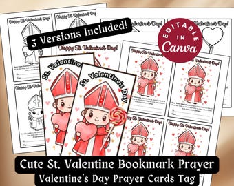 Cute Saint Valentine Bookmark Candy Holder Kids Catholic Saint Prayer Cards Valentine's Day Class Gift Tags Religious Valentine Craft Office